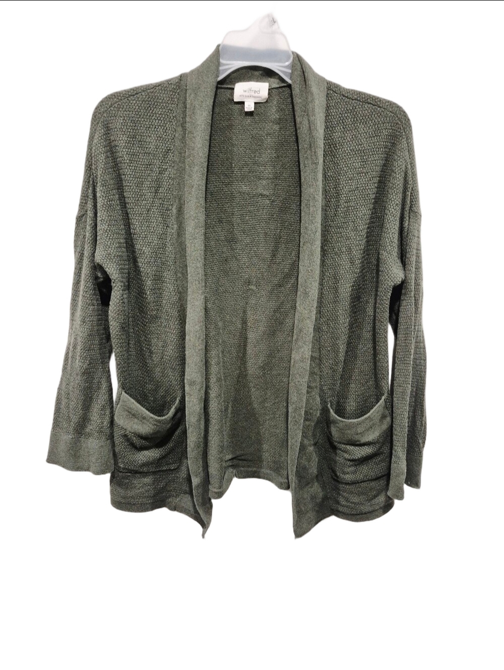 Wilfred Open Front Sweater Cardigan Olive Green XS Silk Cashmere